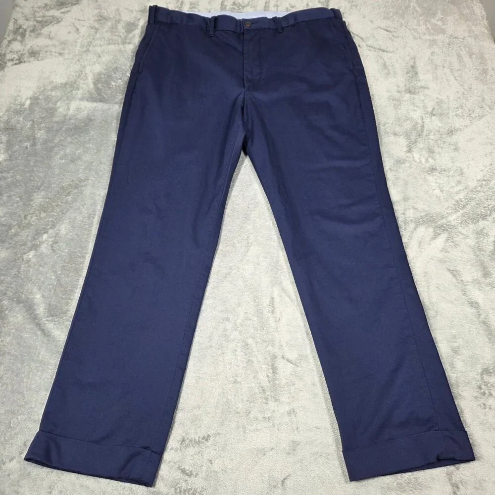 Polo Ralph Lauren Pants Mens 38X32 Navy Cuffed Straight Stretch Chinos Preppy
